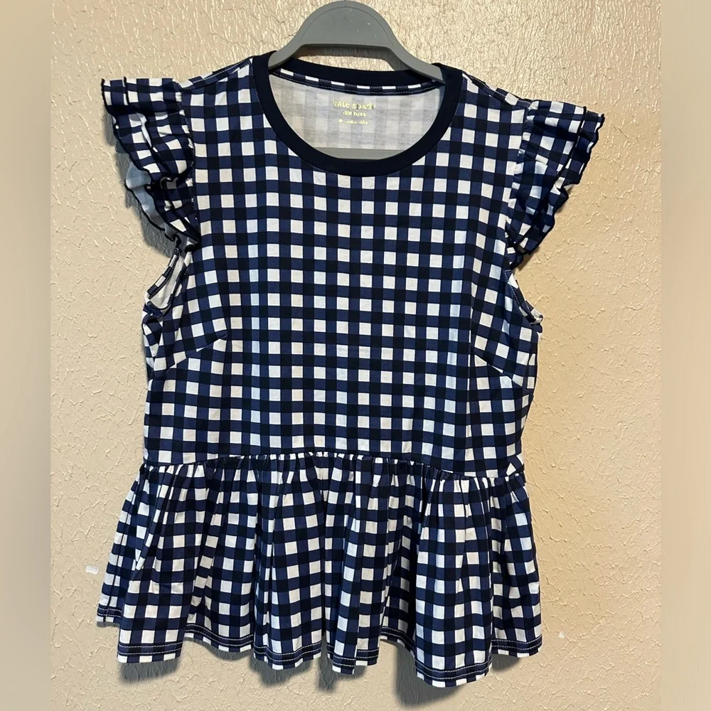 NWOT Kate Spade New York Gingham Print Peplum Top Size‎ Medium